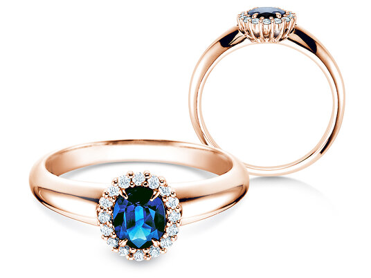 Verlobungsring Windsor in 9K Weißgold mit Saphir 0,60ct und Diamanten 0,12ct