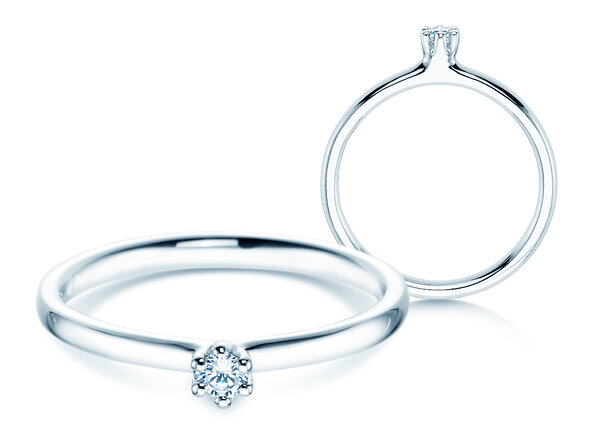 Verlobungsring Classic 6 in 14K Weißgold mit Diamant 0,05ct H/SI