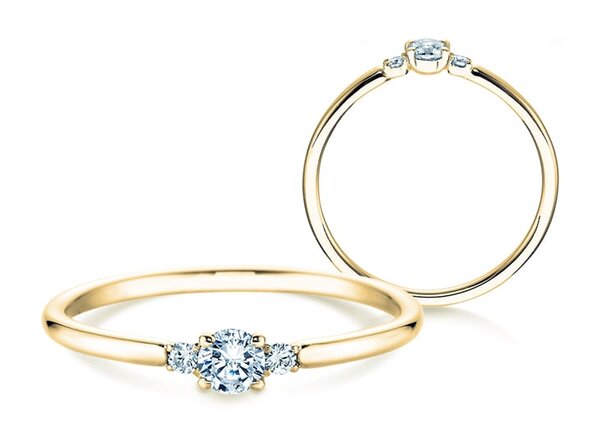 Geburtsstein-Ring Vivid Petite April in 9K Gelbgold mit Diamant 0,08ct und Diamanten 0,02ct