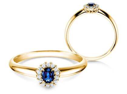 Verlobungsring Jolie in 18K Gelbgold mit Saphir 0,25ct und Diamanten 0,06ct