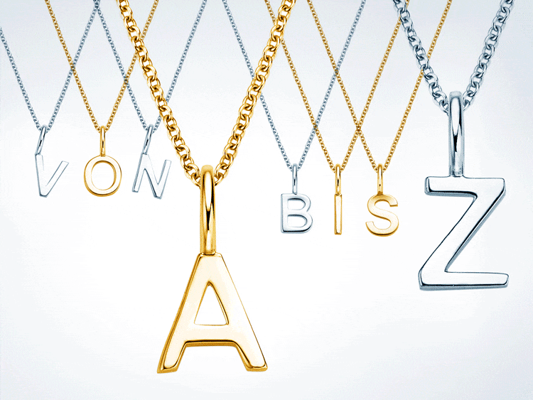 Buchstaben-Anhänger von A bis Z mit oder ohne Kette Buchstaben-Anhänger von A bis Z mit oder ohne Kette