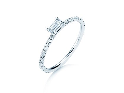 Verlobungsring Emerald-Cut in 14K Weißgold mit Diamanten 0,46ct G/VS