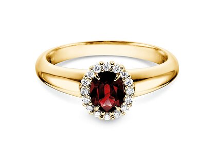 Verlobungsring Windsor in 14K Gelbgold mit Rubin 0,60ct und Diamanten 0,12ct