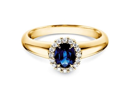 Verlobungsring Windsor in 14K Gelbgold mit Saphir 0,60ct und Diamanten 0,12ct