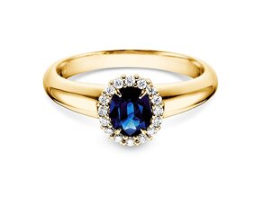 Verlobungsring Windsor in 14K Gelbgold mit Saphir 0,60ct und Diamanten 0,12ct