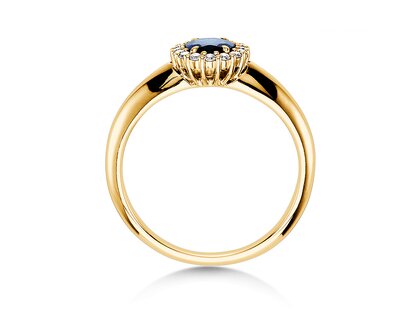 Verlobungsring Windsor in 14K Gelbgold mit Saphir 0,60ct und Diamanten 0,12ct