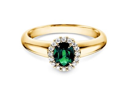 Verlobungsring Windsor in 9K Gelbgold mit Smaragd 0,60ct und Diamanten 0,12ct