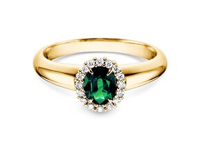 Verlobungsring Windsor in 9K Gelbgold mit Smaragd 0,60ct und Diamanten 0,12ct