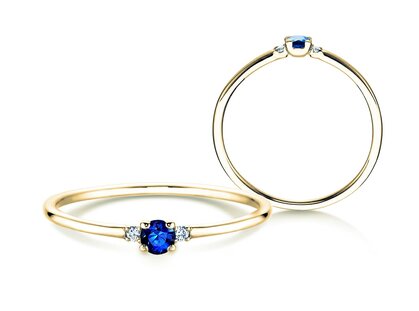 Verlobungsring Vivid Petite in 9K Gelbgold mit Saphir 0,08ct und Diamanten 0,02ct