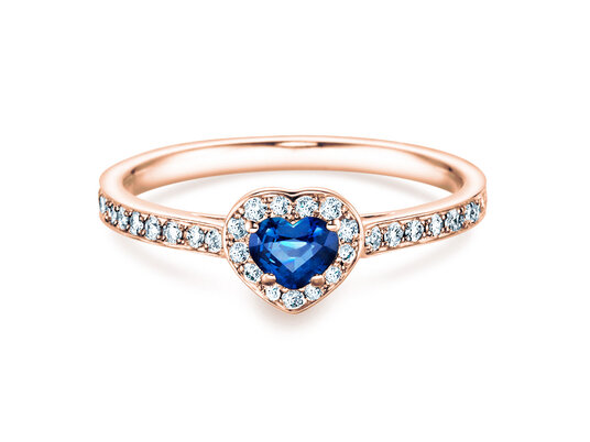 Verlobungsring Heart Saphir in 9K Roségold mit Saphir 0,25ct und Diamanten 0,34ct