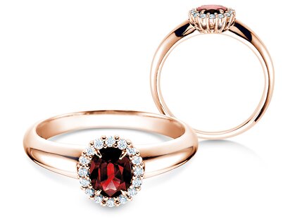 Verlobungsring Windsor in 9K Roségold mit Rubin 0,60ct und Diamanten 0,12ct