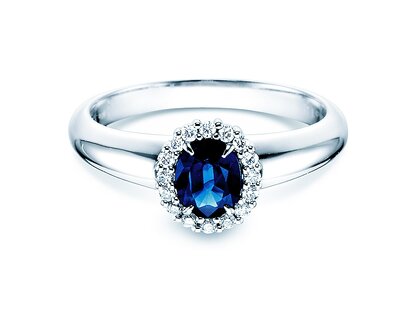 Verlobungsring Windsor in 14K Weißgold mit Saphir 0,60ct und Diamanten 0,12ct