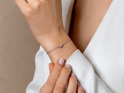 Armband Diamond Drop in 14K Weißgold mit 1 Diamant 0,25ct G/SI, 18cm
