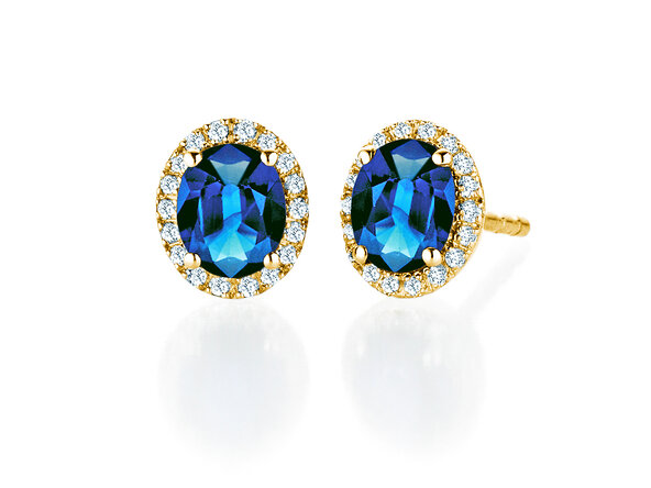 Ohrstecker Windsor in 14K Gelbgold mit Saphiren 1,20ct und Diamanten 0,10ct