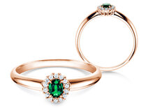 Verlobungsring Jolie in 14K Roségold mit Smaragd 0,25ct und Diamanten 0,06ct