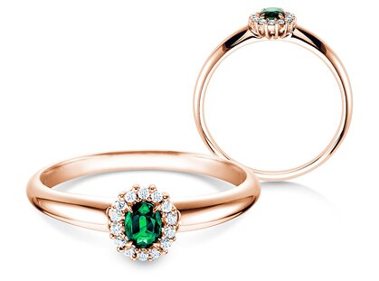 Verlobungsring Jolie in 18K Roségold mit Smaragd 0,25ct und Diamanten 0,06ct
