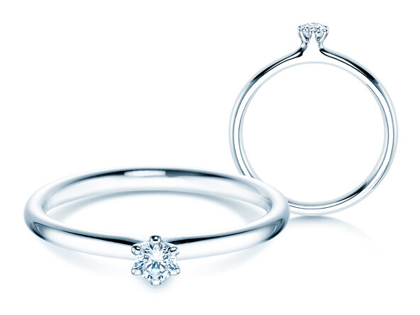Verlobungsring Classic 6 in 18K Weißgold mit Diamant 0,10ct H/SI