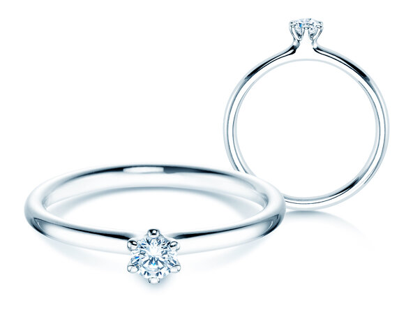 Verlobungsring Classic 6 in 9K Weißgold mit Labordiamant 0,15ct E/VS