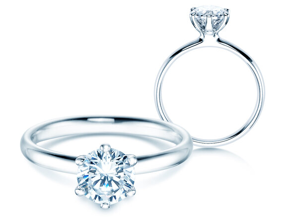 Verlobungsring Classic 6 in 14K Weißgold mit Labordiamant 1,00ct E/VS