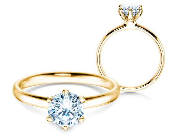 Verlobungsring Classic 6 in 14K Gelbgold mit Labordiamant 1,00ct E/VS