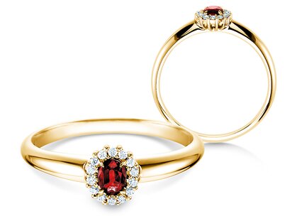 Verlobungsring Jolie in 18K Gelbgold mit Rubin 0,25ct und Diamanten 0,06ct