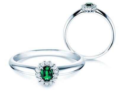 Verlobungsring Jolie in 18K Weißgold mit Smaragd 0,25ct und Diamanten 0,06ct