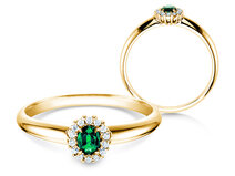 Verlobungsring Jolie in 18K Gelbgold mit Smaragd 0,25ct und Diamanten 0,06ct