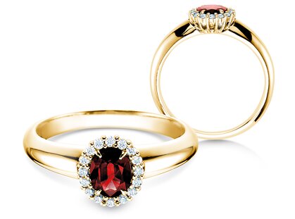 Verlobungsring Windsor in 18K Gelbgold mit Rubin 0,60ct und Diamanten 0,12ct