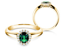 Verlobungsring Windsor in 14K Gelbgold mit Smaragd 0,60ct und Diamanten 0,12ct