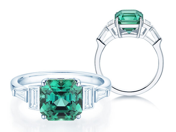 Verlobungsring Aureline in 9K Weißgold mit Grüner Turmalin 3,00ct und natürliche Diamanten 0,48ct