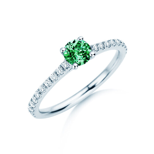 Geburtsstein-Ring Pure Colour Mai in 9K Weißgold mit Smaragd 0,50ct und Diamanten 0,26ct