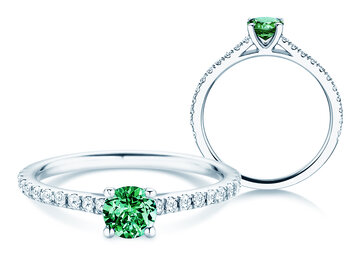 Geburtsstein-Ring Pure Colour Mai in 9K Weißgold mit Smaragd 0,50ct und Diamanten 0,26ct