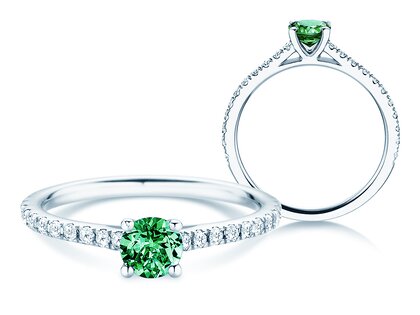 Geburtsstein-Ring Pure Colour Mai in 9K Weißgold mit Smaragd 0,50ct und Diamanten 0,26ct