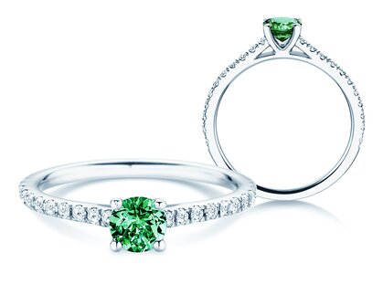 Geburtsstein-Ring Pure Colour Mai in 9K Weißgold mit Smaragd 0,50ct und Diamanten 0,26ct
