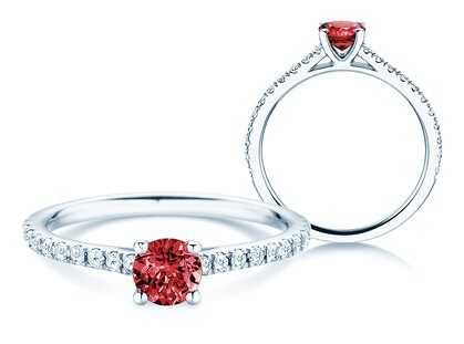Geburtsstein-Ring Pure Colour Juli in 9K Weißgold mit Rubin 0,50ct und Diamanten 0,26ct