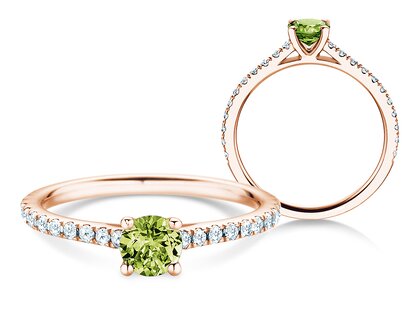 Geburtsstein-Ring Pure Colour August in 9K Roségold mit Peridot 0,50ct und Diamanten 0,26ct
