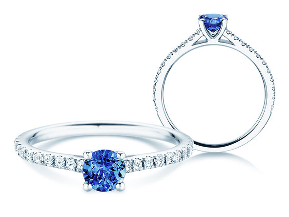 Geburtsstein-Ring Pure Colour September in 9K Weißgold mit Saphir 0,50ct und Diamanten 0,26ct