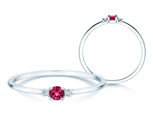Geburtsstein-Ring Vivid Petite Januar in 14K Weißgold mit Granat 0,11ct und Diamanten 0,02ct