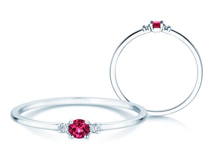 Geburtsstein-Ring Vivid Petite Januar in 14K Weißgold mit Granat 0,11ct und Diamanten 0,02ct