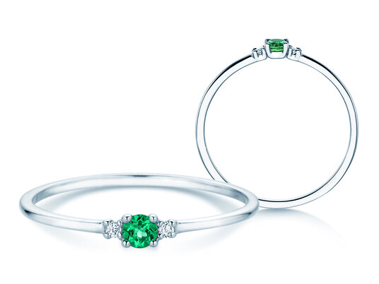 Geburtsstein-Ring Vivid Petite Mai in 9K Weißgold mit Smaragd 0,08ct und Diamanten 0,02ct