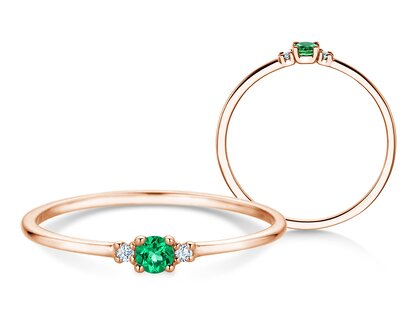 Geburtsstein-Ring Vivid Petite Mai in 9K Roségold mit Smaragd 0,08ct und Diamanten 0,02ct