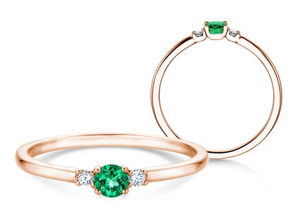 Geburtsstein-Ring Vivid Petite in 14K Roségold mit Smaragd 0,16ct
