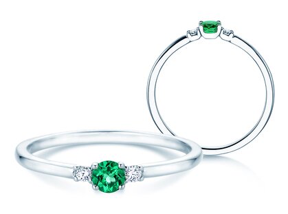 Geburtsstein-Ring Vivid Petite in 14K Weißgold mit Smaragd 0,16ct
