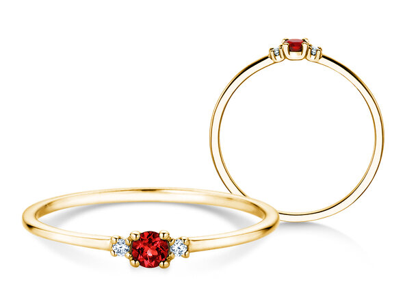 Geburtsstein-Ring Vivid Petite Juli in 9K Gelbgold mit Rubin 0,11ct und Diamanten 0,02ct