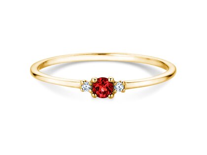 Geburtsstein-Ring Vivid Petite Juli in 9K Gelbgold mit Rubin 0,11ct und Diamanten 0,02ct