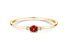 Geburtsstein-Ring Vivid Petite Juli in 9K Gelbgold mit Rubin 0,11ct und Diamanten 0,02ct