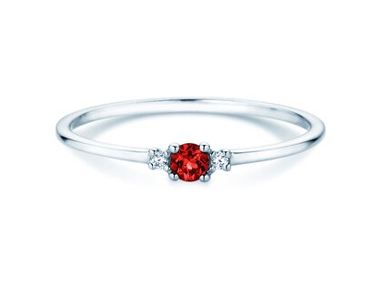 Geburtsstein-Ring Vivid Petite Juli in 9K Weißgold mit Rubin 0,11ct und Diamanten 0,02ct