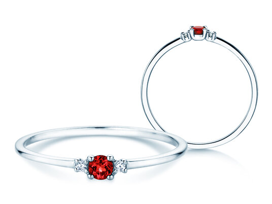 Geburtsstein-Ring Vivid Petite Juli in 9K Weißgold mit Rubin 0,11ct und Diamanten 0,02ct