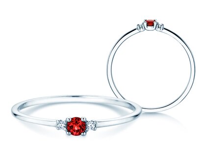 Geburtsstein-Ring Vivid Petite Juli in 9K Weißgold mit Rubin 0,11ct und Diamanten 0,02ct