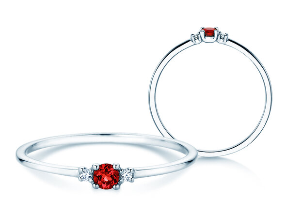 Geburtsstein-Ring Vivid Petite Juli in 9K Weißgold mit Rubin 0,11ct und Diamanten 0,02ct